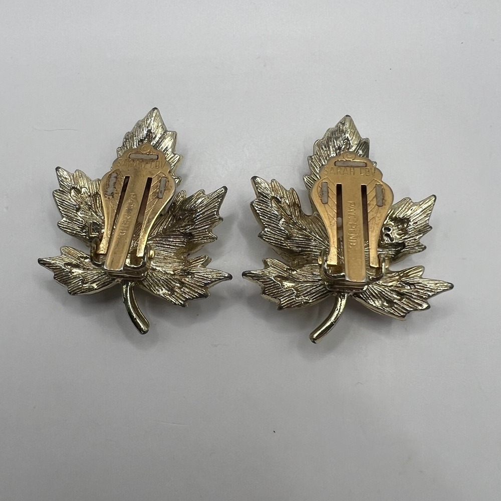 Sarah Coventry‎ Leaf Brooch Earrings Clip On Gold Silver Tone Holiday Pin - Picture 8 of 11